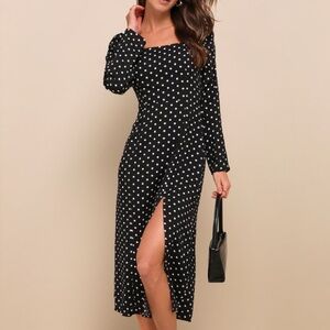 NWT Lulu’s Polka Dot Long Sleeve Midi Dress